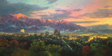 garden lake thun Painting - Salt Lake City of Lights Thomas Kinkade